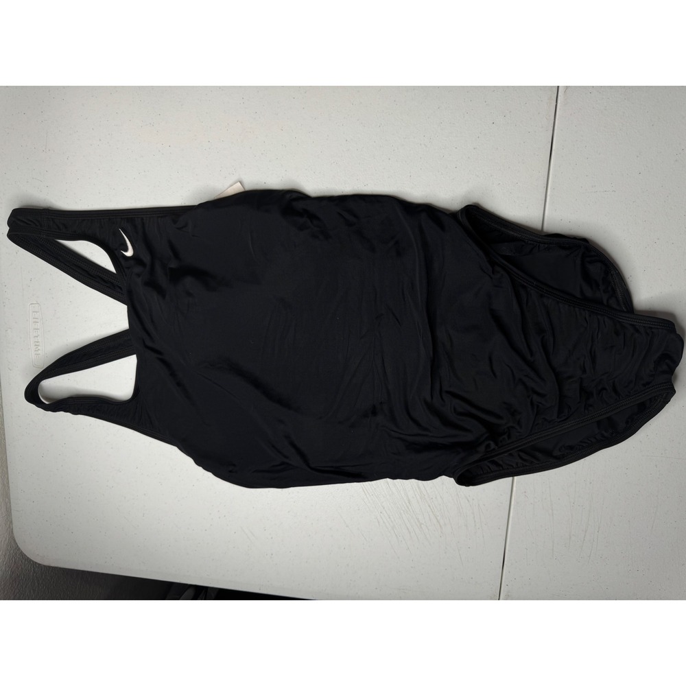 Nike Womens Racerback One Piece Swimsuit Black Embroidered Swoosh Logo Cutout